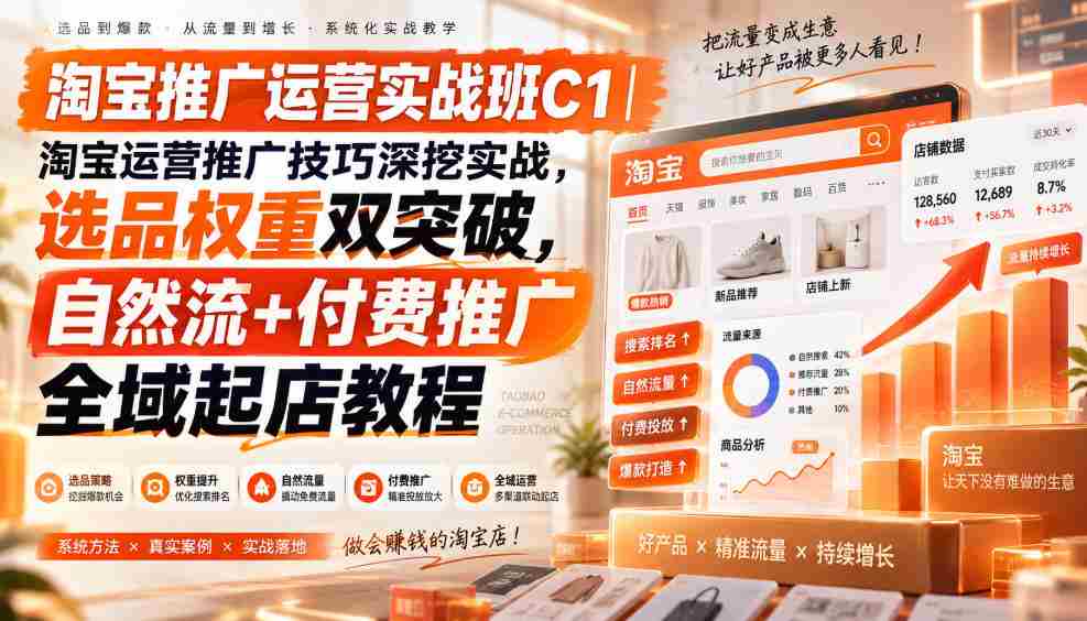 淘宝推广运营实战班C1｜淘宝运营推广技巧深挖实战，选品权重双突破，自然流+付费推广全域起店教程-任任的小木屋 - 热点知汇