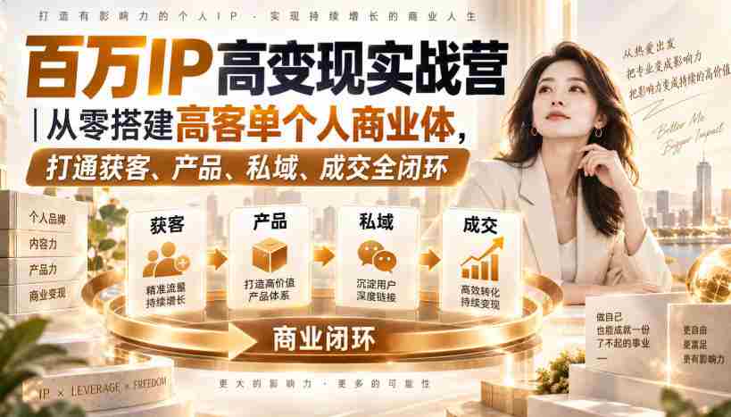 百万IP高变现实战营｜从零搭建高客单个人商业体，打通获客、产品、私域、成交全闭环​-任任的小木屋 - 热点知汇