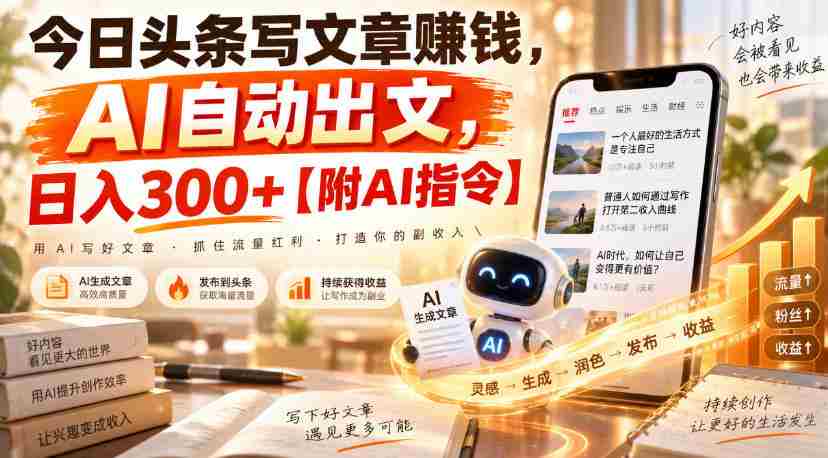 今日头条写文章賺钱,AI自动出文,日入300+【附AI指令】-任任的小木屋 - 热点知汇