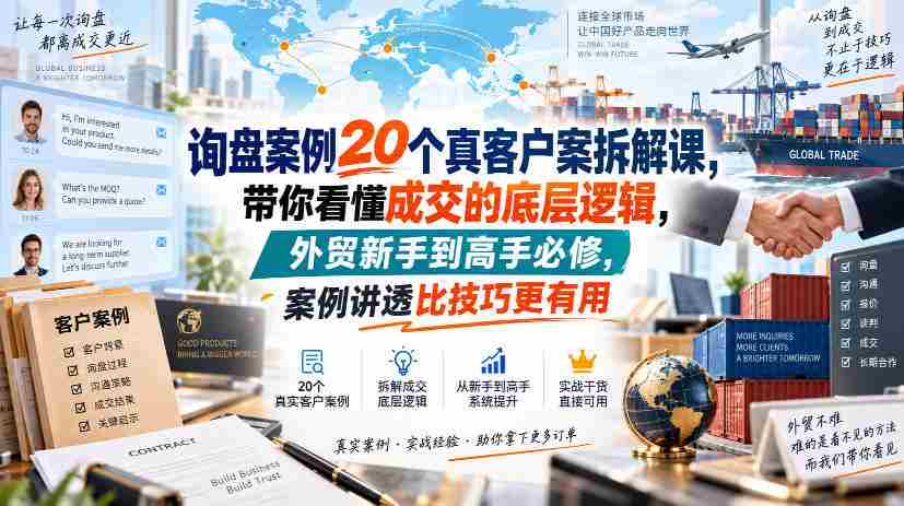 询盘案例20个真客户案拆解课，带你看懂成交的底层逻辑，外贸新手到高手必修，案例讲透比技巧更有用-任任的小木屋 - 热点知汇