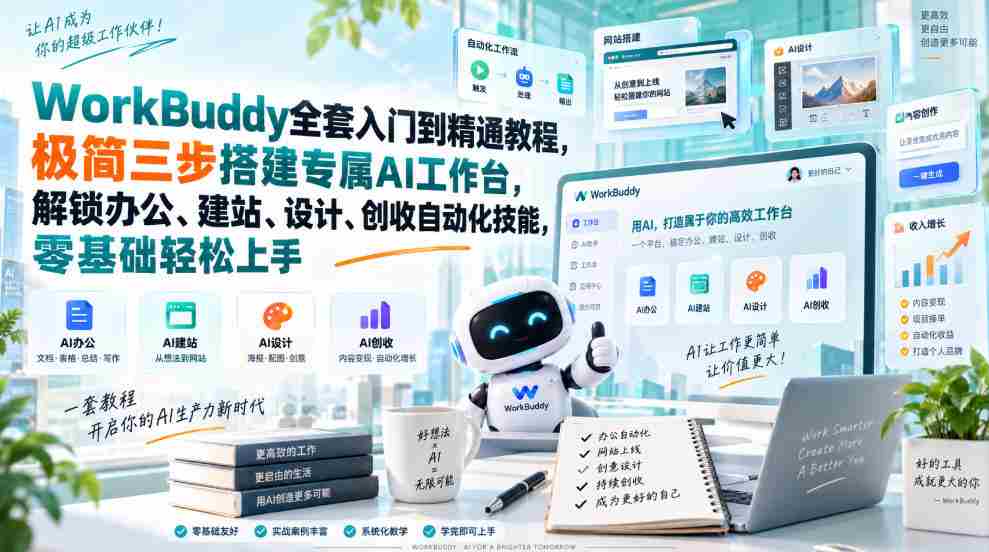 WorkBuddy全套入门到精通教程，极简三步搭建专属AI工作台，解锁办公、建站、设计、创收自动化技能，零基础轻松上手-任任的小木屋 - 热点知汇