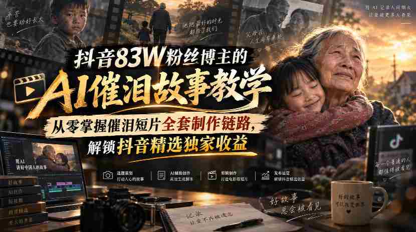 抖音83W粉丝博主的AI催泪故事教学，从零掌握催泪短片全套制作链路，解锁抖音精选独家收益-任任的小木屋 - 热点知汇