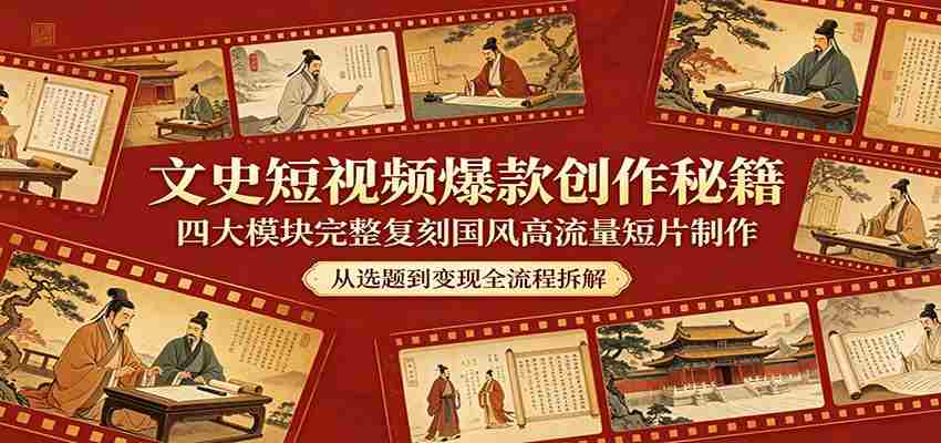 文史短视频爆款创作秘籍：四大模块完整复刻国风高流量短片制作-任任的小木屋 - 热点知汇