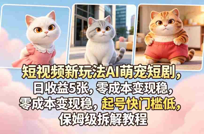 短视频新玩法AI萌宠短剧，日收益5张，零成本变现稳，起号快门槛低，保姆级拆解教程-任任的小木屋 - 热点知汇
