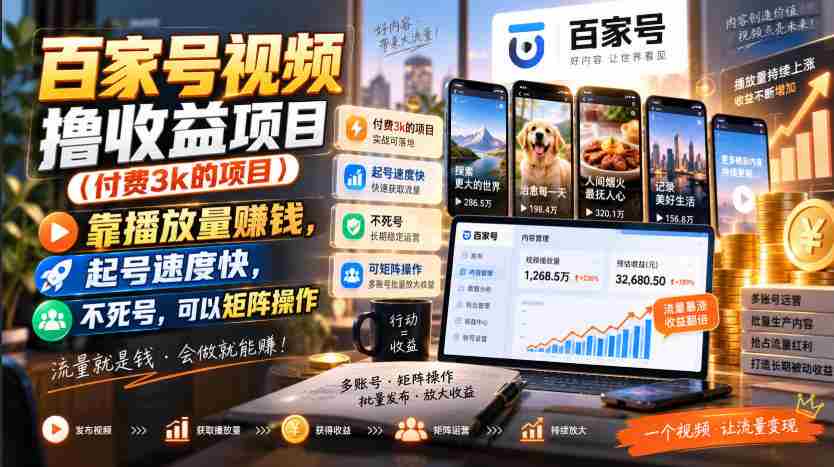 百家号视频撸收益项目(付费3k的项目),靠播放量賺钱,起号速度快,不死号,可以矩阵操作-任任的小木屋 - 热点知汇