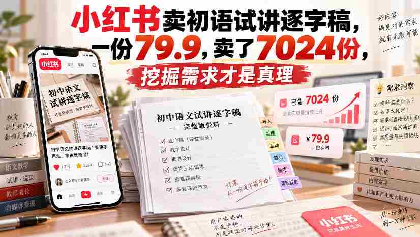 小红书卖初语试讲逐字稿，一份79.9，卖了7024份，挖掘需求才是真理-任任的小木屋 - 热点知汇