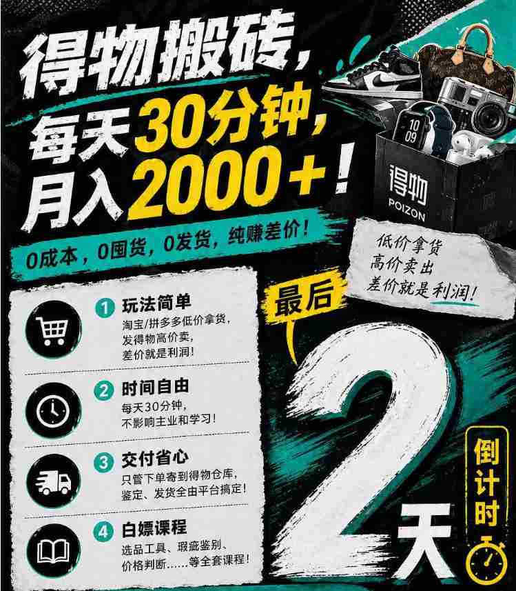 得物搬砖，0成本起步每天30分钟，月入2000+，0成本，0囤货，0发货，纯賺差价-任任的小木屋 - 热点知汇
