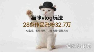 猫咪vlog玩法，28条作品涨粉32.7W，AI生成，制作简单，详细教程+变现方向-任任的小木屋 - 热点知汇
