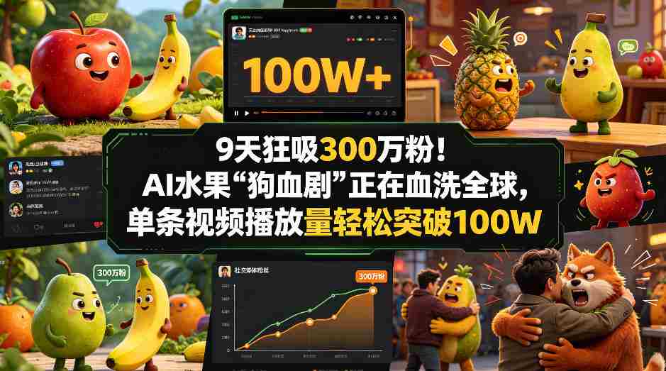 9天狂吸300w粉！AI水果“狗血剧”正在血洗全球，单条视频播放量轻松突破100W-任任的小木屋 - 热点知汇