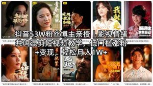 抖音53W粉丝博主亲授|影视情绪共鸣混剪短视频教学,低门槛涨粉+变现,轻松月入1W+-任任的小木屋 - 热点知汇