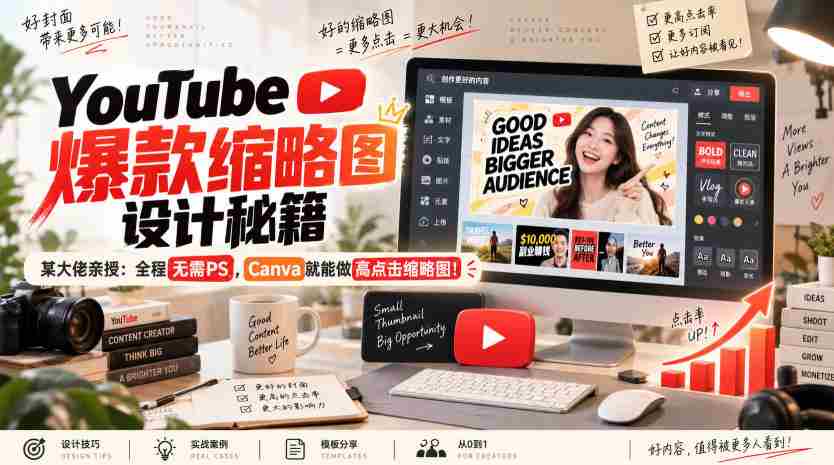 YouTube爆款缩略图设计秘籍,某油管大佬(610万订阅者)亲授,全程无需PS,Canva就能做高点击缩略图!【原创双语字幕】-任任的小木屋 - 热点知汇