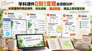 学科课件0到1变现全流程SOP|AI批量制作精品课件、优化排版、笔记引流、商品上架完整实操-任任的小木屋 - 热点知汇