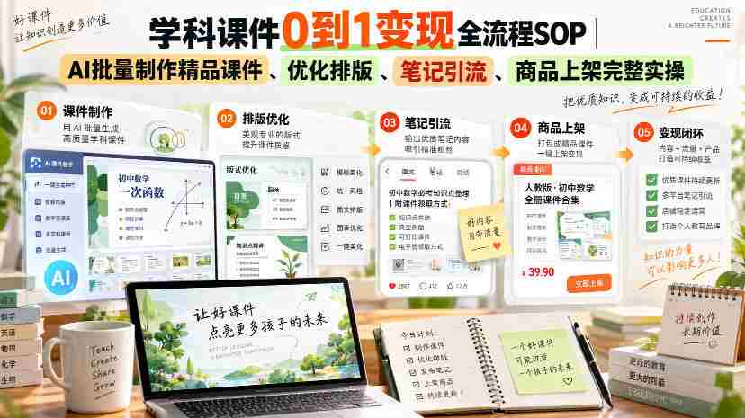 学科课件0到1变现全流程SOP｜AI批量制作精品课件、优化排版、笔记引流、商品上架完整实操​-任任的小木屋 - 热点知汇