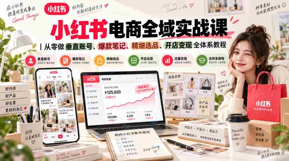 小红书电商全域实战课｜从零做垂直账号、爆款笔记、精细选品、开店变现全体系教程-任任的小木屋 - 热点知汇