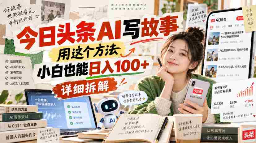 今日头条AI写故事，用这个方法，小白也能日入100+，详细拆解-任任的小木屋 - 热点知汇