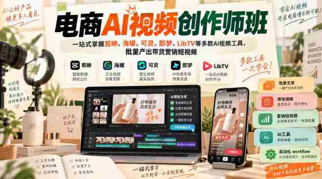 电商AI视频创作师班，一站式掌握剪映、海螺、可灵、即梦、LibTV等多款AI视频工具，批量产出带货营销短视频-任任的小木屋 - 热点知汇