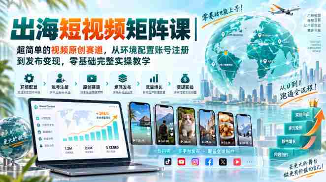 出海短视频矩阵课｜超简单的视频原创赛道，从环境配置账号注册到发布变现，零基础完整实操教学-任任的小木屋 - 热点知汇