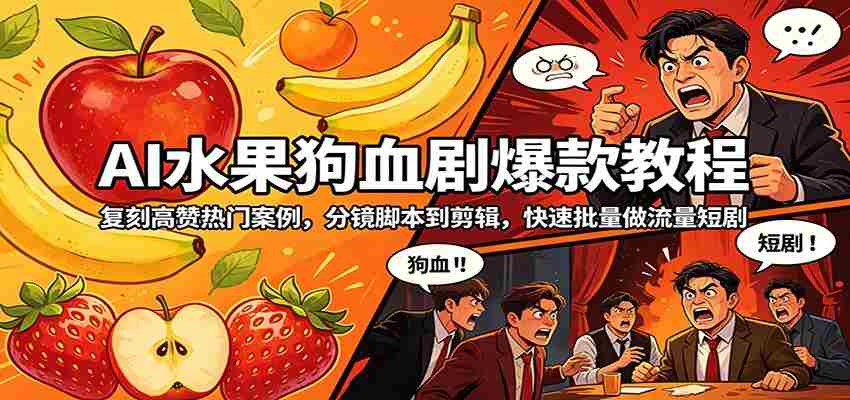AI水果狗血剧爆款教程:复刻高赞热门案例,分镜脚本到剪辑,快速批量做流量短剧-任任的小木屋 - 热点知汇