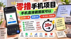 零撸手机项目，手机直接截图就可以，二十秒一单，纯薅羊毛，一天200+做就有【揭秘】-任任的小木屋 - 热点知汇