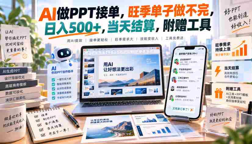 AI做PPT接单，旺季单子做不完，日入500+，当天结算，附赠工具【揭秘】-任任的小木屋 - 热点知汇