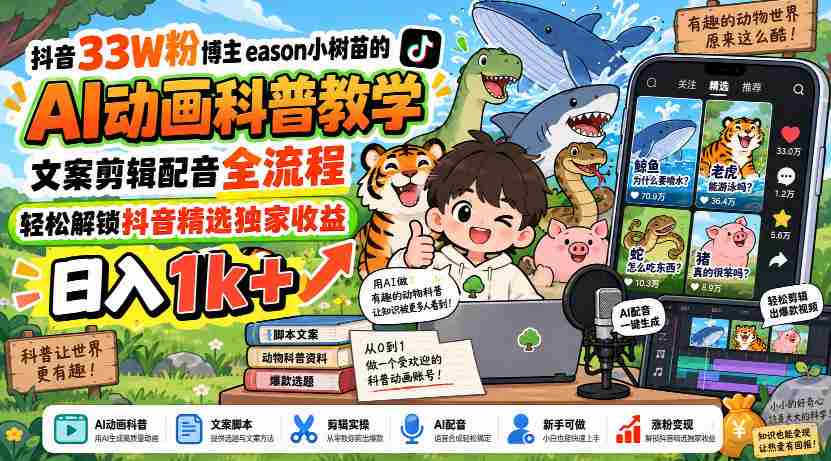 揭秘抖音热门博主eason小树苗：AI动画教学全攻略，文案剪辑配音一网打尽，轻松赚取日入过千！-任任的小木屋 - 热点知汇
