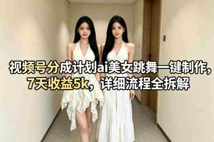视频号分成计划ai美女跳舞一键制作，7天收益5k，详细流程全拆解-任任的小木屋 - 热点知汇