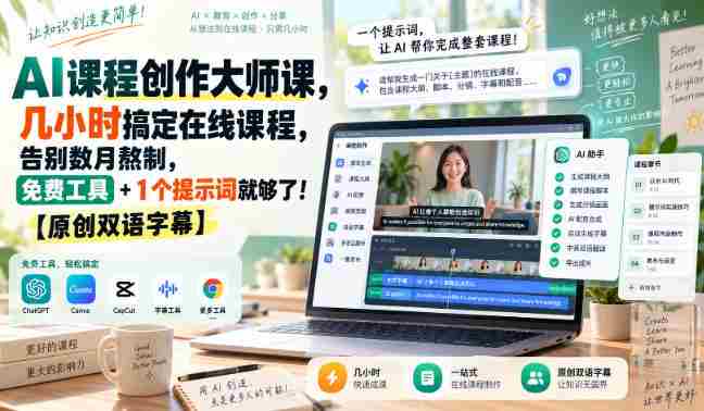AI课程制作达人秘籍：只需数小时即可打造在线课程，摆脱漫长制作烦恼，仅需免费工具与一个关键词！【双语字幕独家呈现-任任的小木屋 - 热点知汇