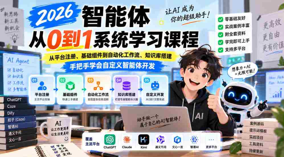2026年全新智能体编程课程，助你从零基础入门，涵盖平台注册、组件搭建、工作流自动化与知识库构建，一对一指导，轻松掌握智能体定制开发技巧-任任的小木屋 - 热点知汇