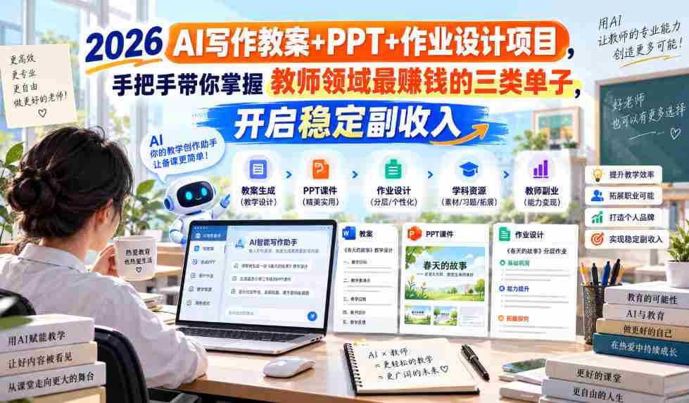 2026 AI写作教案+PPT+作业设计项目，手把手带你掌握教师领域最賺钱的三类单子，开启稳定副收入-任任的小木屋 - 热点知汇