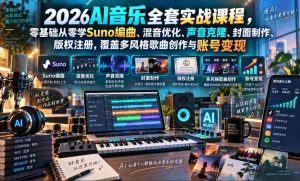 2026AI音乐制作实战攻略：零起点解锁Suno编曲、混音提升、声音复制与版权登记，多元风格创作助力账号盈利-任任的小木屋 - 热点知汇