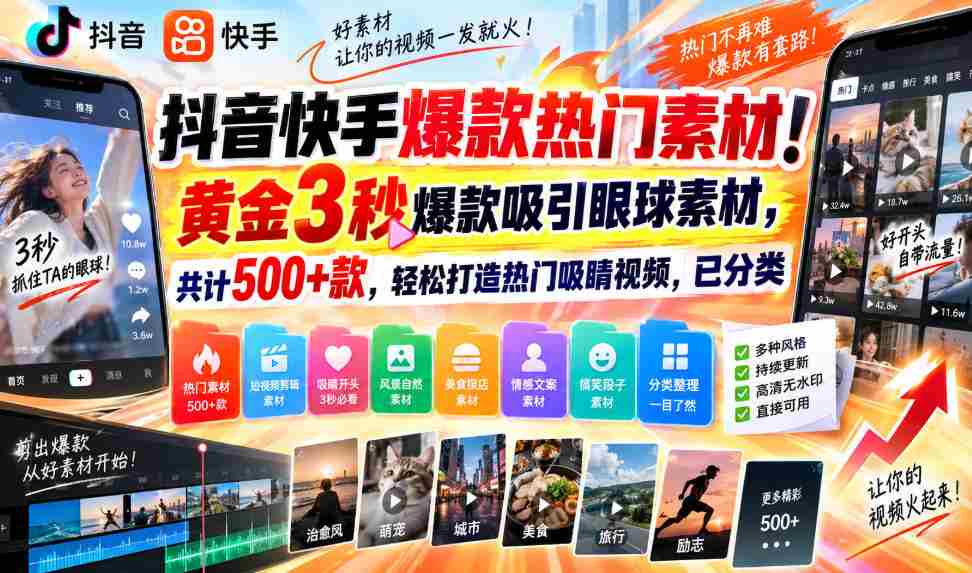 揭秘抖音快手爆款秘籍！精选3秒黄金素材，500+热门选择，轻松打造火眼金睛短视频，分类齐全！-任任的小木屋 - 热点知汇