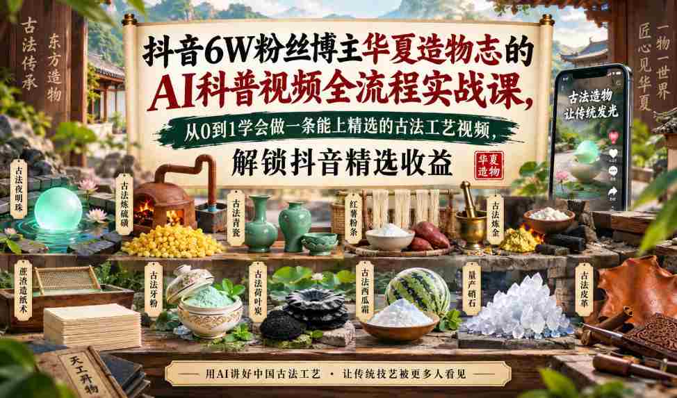 揭秘:抖音红人华夏造物志带你AI实操,打造爆款古法工艺短视频,轻松解锁抖音精选收益通道-任任的小木屋 - 热点知汇