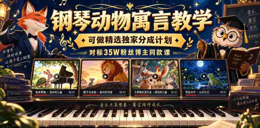 钢琴动物寓言教学，可做精选独家分成计划，对标35W粉丝博主同款课-任任的小木屋 - 热点知汇