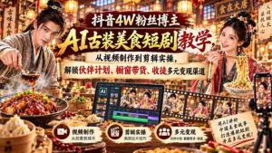 抖音4W粉丝达人揭秘：AI古装美食剧制作全攻略，实操剪辑技巧，解锁多渠道盈利秘籍-任任的小木屋 - 热点知汇