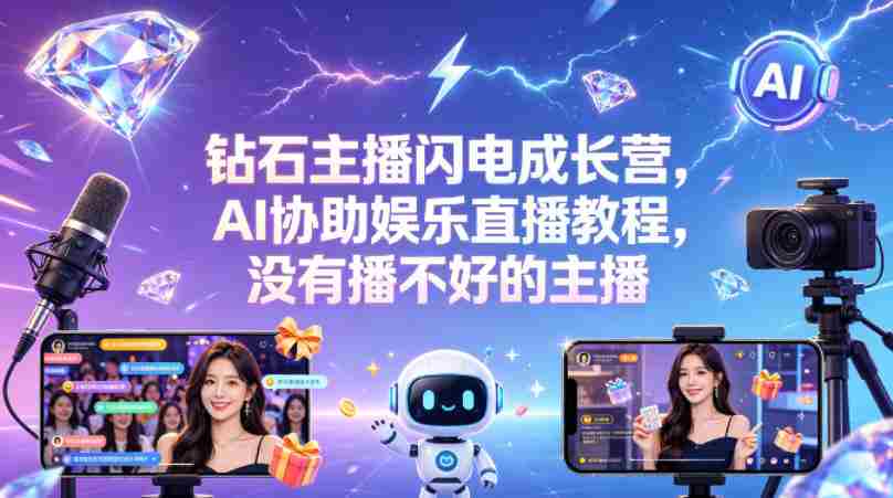 钻石主播闪电成长营,Al协助娱乐直播教程,没有播不好的主播-任任的小木屋 - 热点知汇