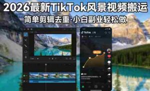 2026最新TikTok风景视频搬运简单剪辑去重,小白副业月入8k-任任的小木屋 - 热点知汇