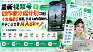 全新视频号创作者收益计划出炉！揭秘十大热门高额赛道，AI内容制作轻松入门，小白也能轻松月赚八千+-任任的小木屋 - 热点知汇