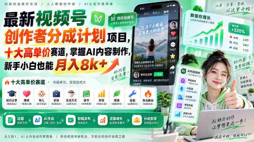 全新视频号创作者收益计划出炉！揭秘十大热门高额赛道，AI内容制作轻松入门，小白也能轻松月赚八千+-任任的小木屋 - 热点知汇