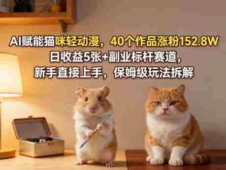 AI赋能猫咪轻动漫，40个作品涨粉152.8W，日收益5张+副业标杆赛道，新手直接上手，保姆级玩法拆解-任任的小木屋 - 热点知汇