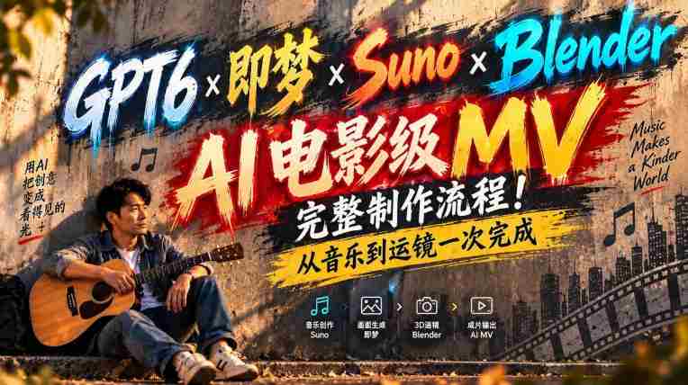 探索GPT6×与Suno的梦幻融合：Blender助阵，AI驱动电影级MV全流程制作！音乐与镜头一气呵成！-任任的小木屋 - 热点知汇