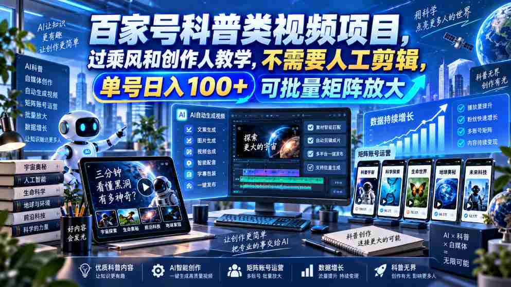 百亿流量科普短视频计划,乘风破浪学创作技巧,零剪辑操作,单账号日赚百元,轻松构建矩阵效应-任任的小木屋 - 热点知汇