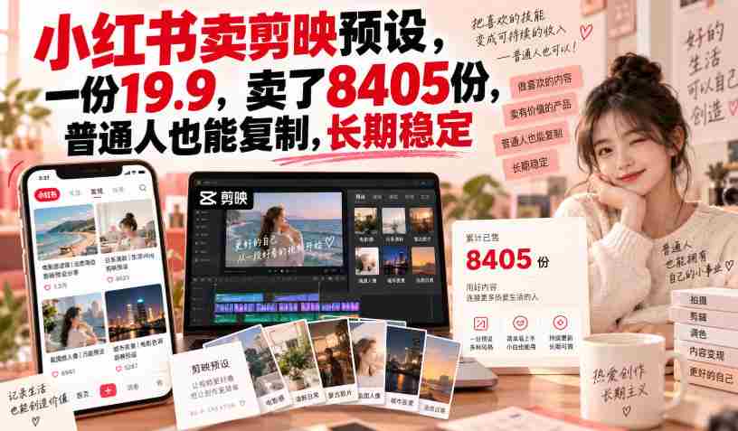 剪映预设热销小红书，单价19.9元，销量突破8405份，普通人轻松实现财富复制，稳定收益不是梦-任任的小木屋 - 热点知汇