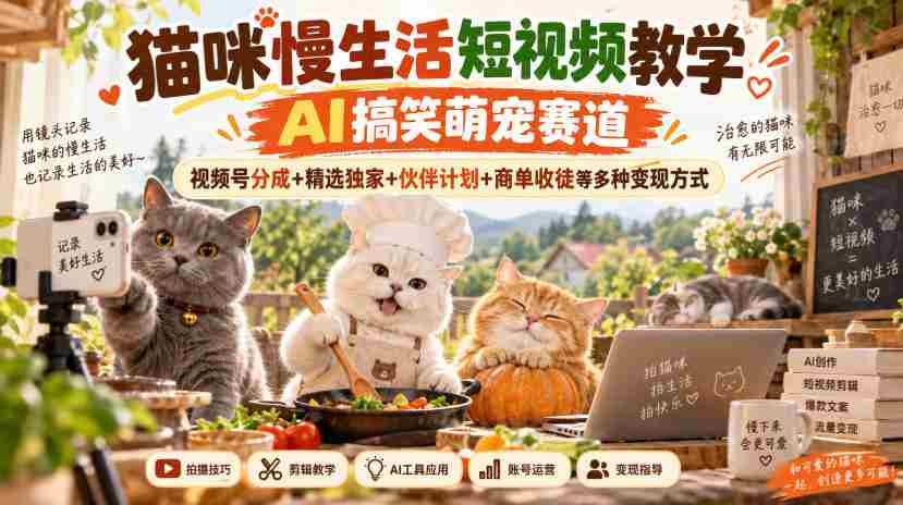 AI赋能萌宠搞笑短视频，猫主子悠闲日常攻略，一网打尽视频变现路径：平台分成、独家精选、合作招募与学徒招募多元收益攻略-任任的小木屋 - 热点知汇