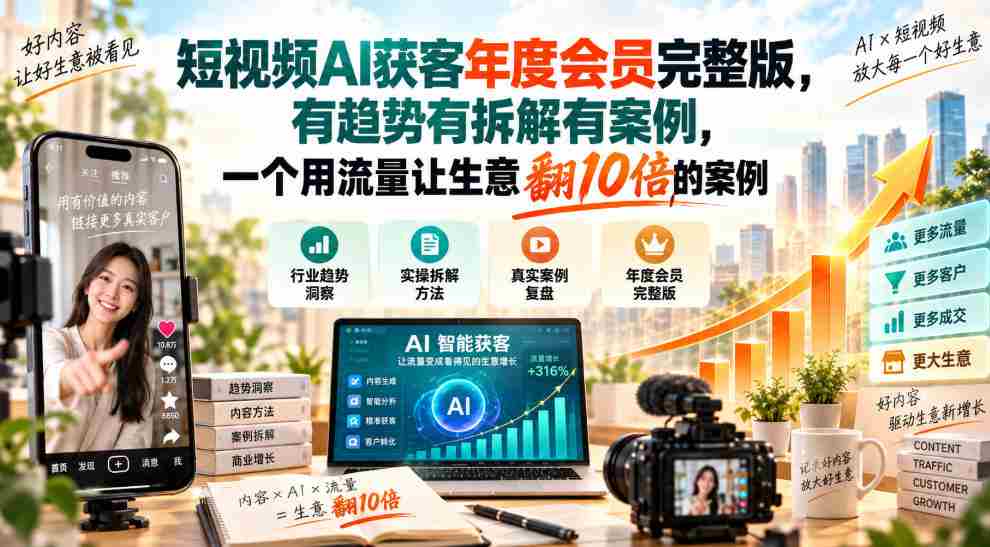 揭秘短视频AI引流秘籍：年度会员全攻略，趋势解析+实战拆解，教你流量变现，生意增长十倍实操案例！-任任的小木屋 - 热点知汇