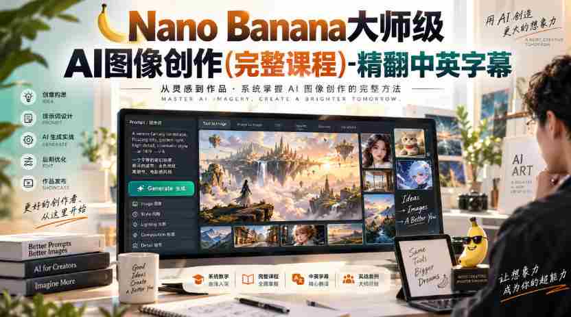 高清无痕】Nano Banana AI图像制作大师课程（全教程）双语字幕版-任任的小木屋 - 热点知汇