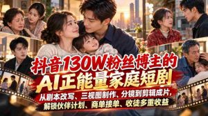 抖音红人130万粉丝打造AI家庭喜剧，剧本改编、三维制作、镜头设计至剪辑成片，揭秘伙伴计划、商务合作、收徒多渠道盈利之道-任任的小木屋 - 热点知汇