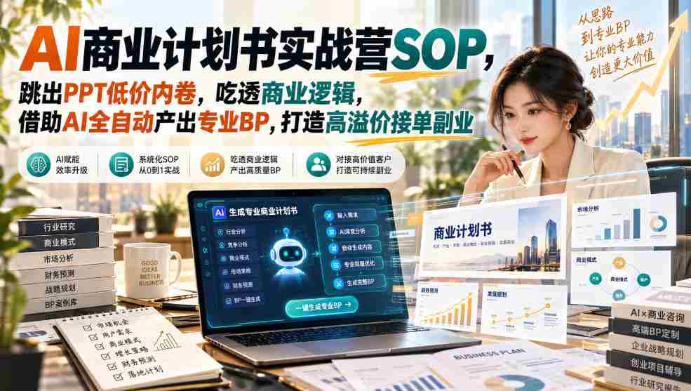 零水印】AI商业计划书实战课程，告别PPT低廉竞争，深度解析商业策略，利用AI技术高效生成专业BP，构建高价值兼职业务-任任的小木屋 - 热点知汇