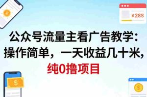 公众号流量主看广告撸收益，操作简单，一天收益几十米，纯0撸项目-任任的小木屋 - 热点知汇