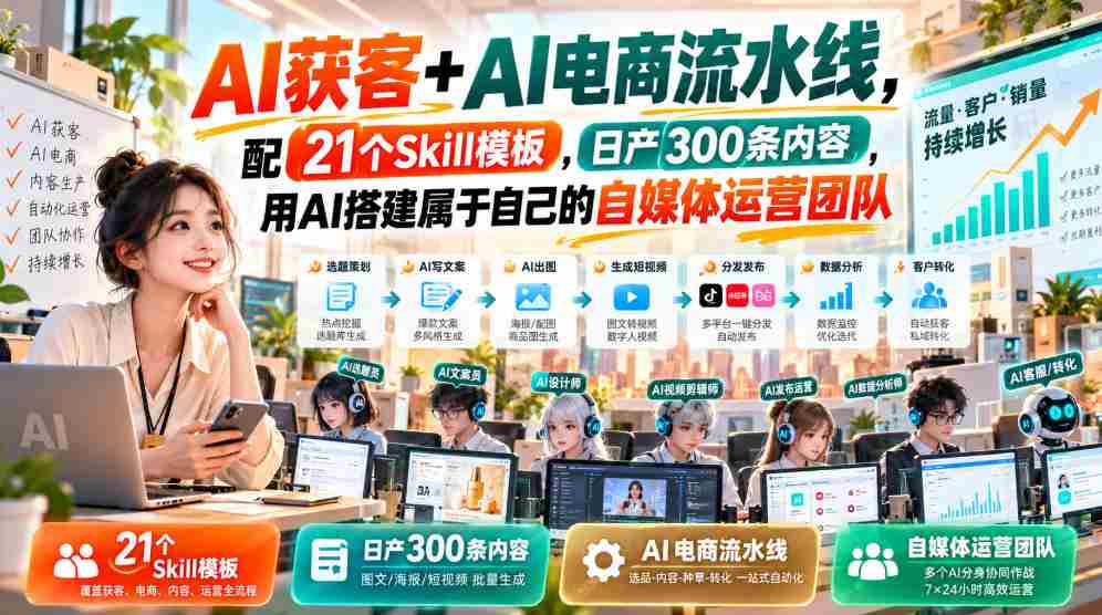 AI赋能客户获取与电商全链路，配备21款技能模板，每日产出300篇内容，AI助力打造个性化自媒体运营团队-任任的小木屋 - 热点知汇