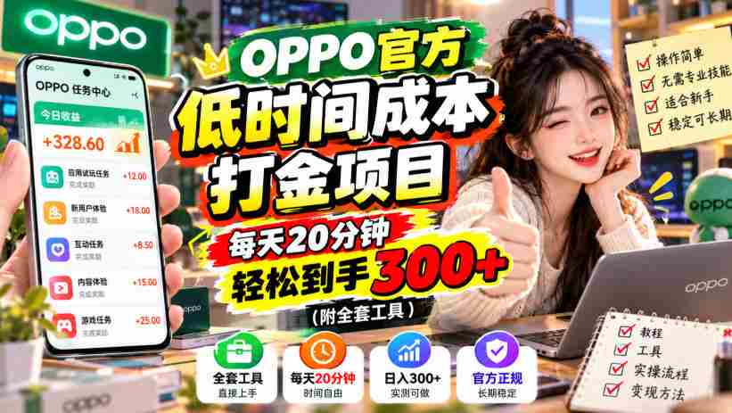 揭秘：OPPO独家省时赚钱秘籍，仅需每日20分钟，轻松赚取300元+（含完整工具包）-任任的小木屋 - 热点知汇